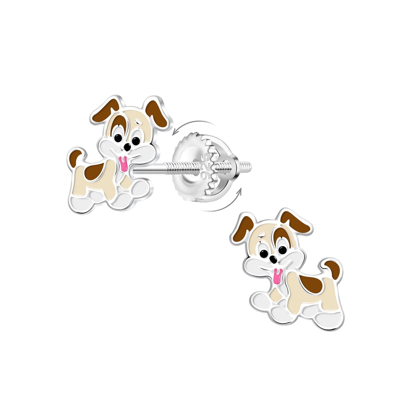 Kinderoorbellen, hondjes, schroefsluiting, gemaakt van 925 zilver.