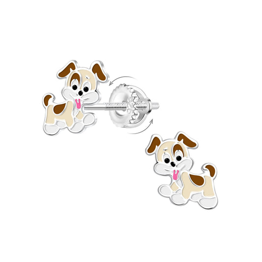 Kinderoorbellen, hondjes, schroefsluiting, gemaakt van 925 zilver.