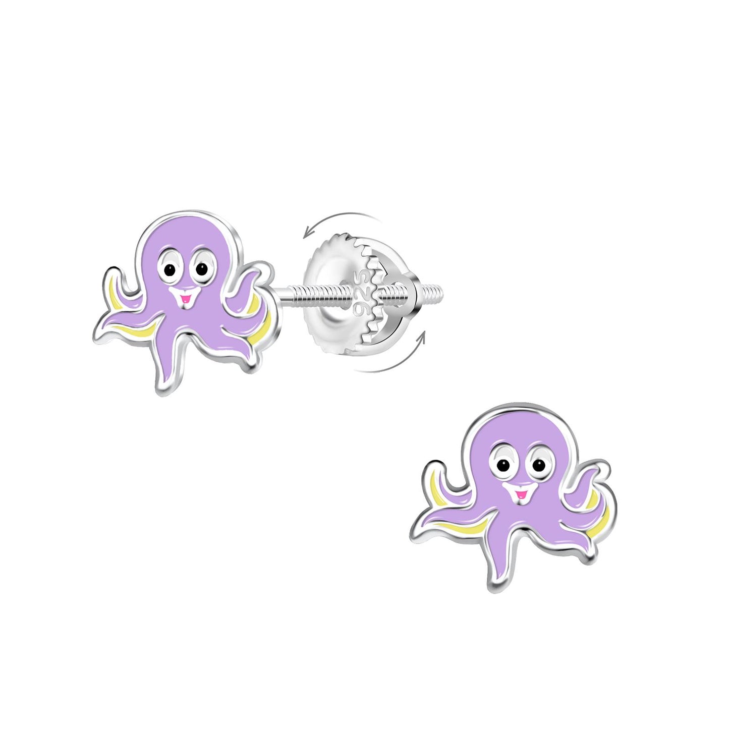 Kinder Ohrringe Oktopus Schraubverschluss aus 925 Silber