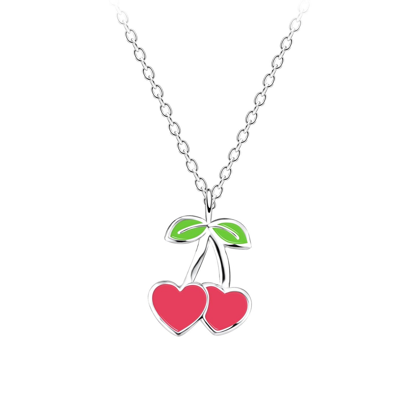 Children's necklace with cherry and heart design, made of 925 silver