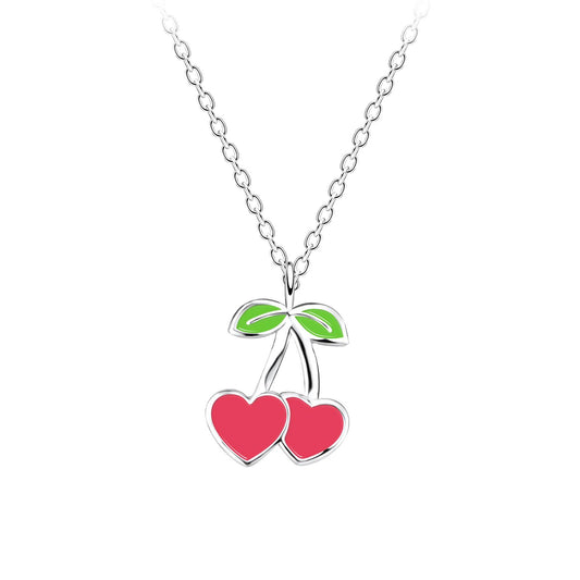 Children's necklace with cherry and heart design, made of 925 silver