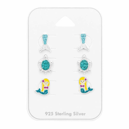 Kinder Ohrstecker-Set Ozean Kristallen aus 925 Silber