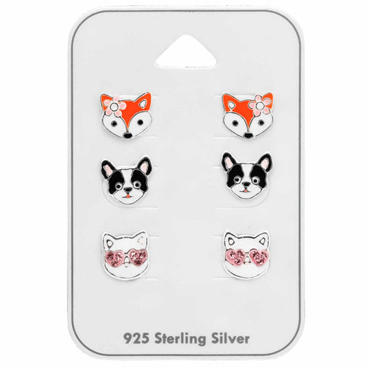 Kinder Ohrstecker & Ohrringe Set Tier aus 925 Silber