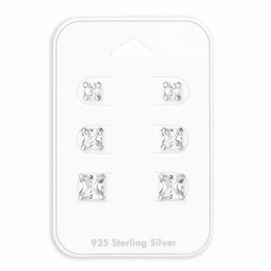 Kinder Ohrstecker Quadratische Zirkonia aus 925 Silber