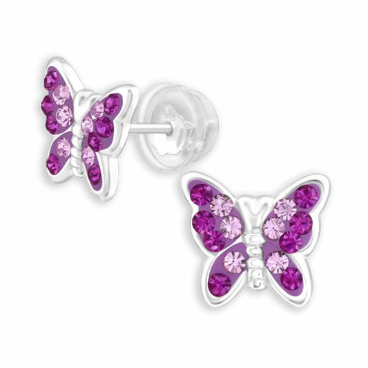 Kinder Ohrringe Butterfly Kristall aus 925 Silber