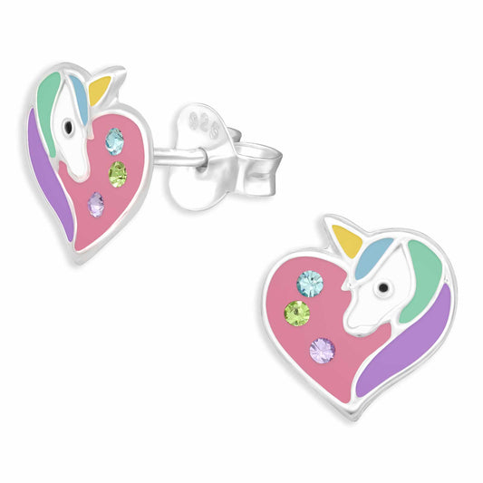 Mädchen Ohrringe Einhorn Herz aus 925 Silber
