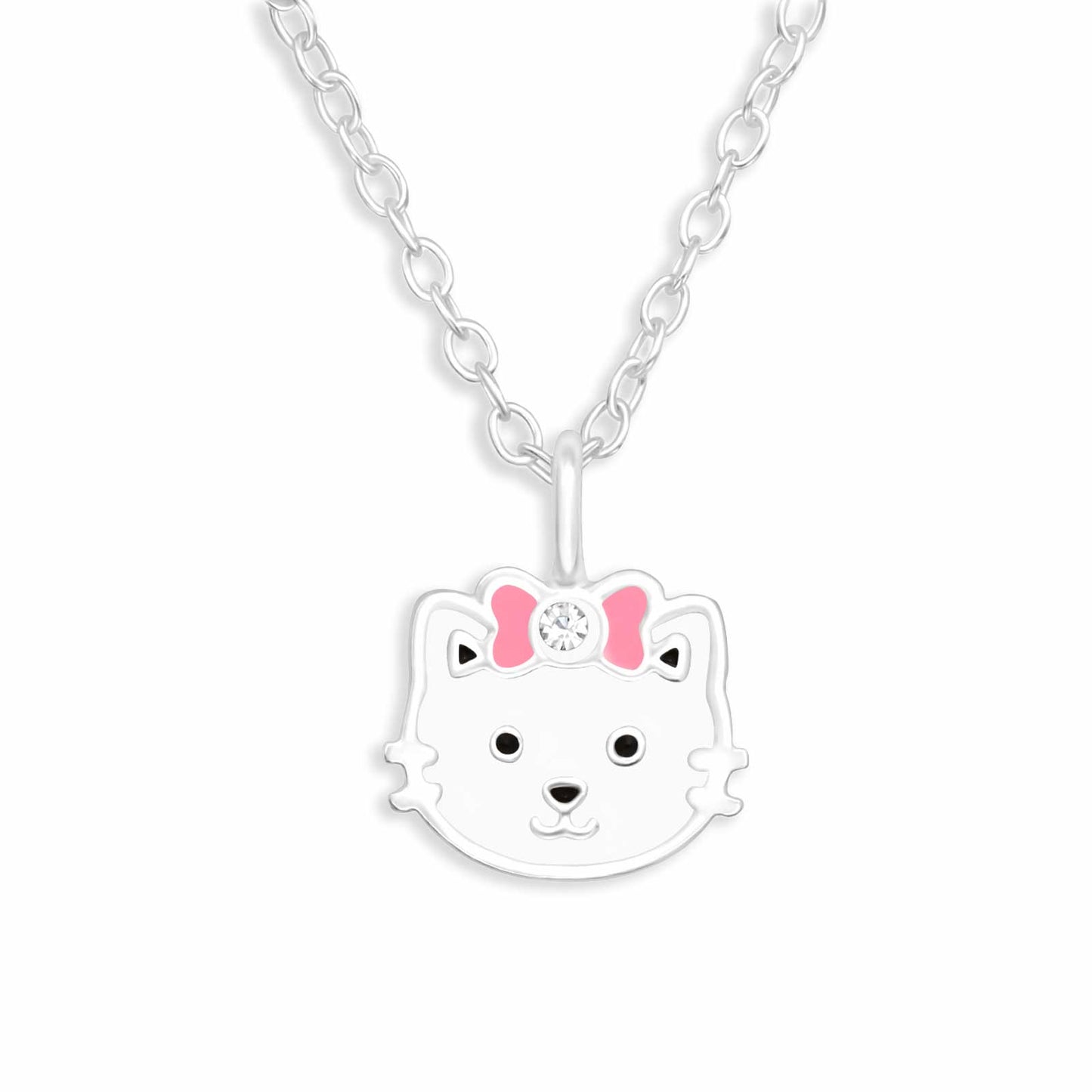 Kinderketting met kattenhanger, gemaakt van 925 zilver.