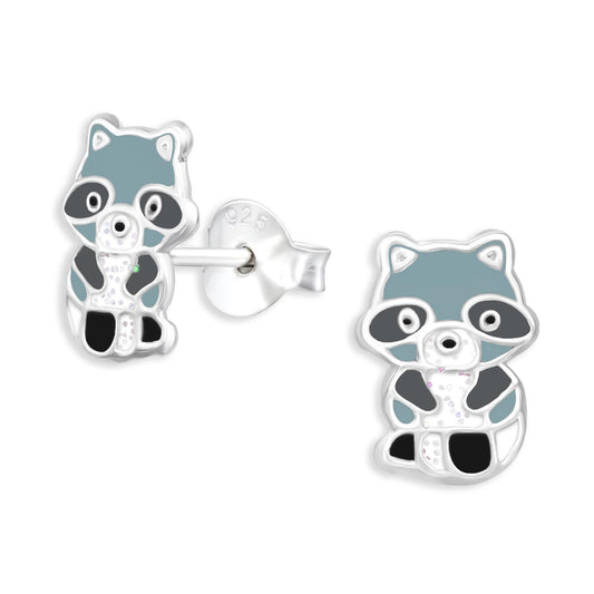 Kinder Ohrringe Waschbär aus 925 Silber