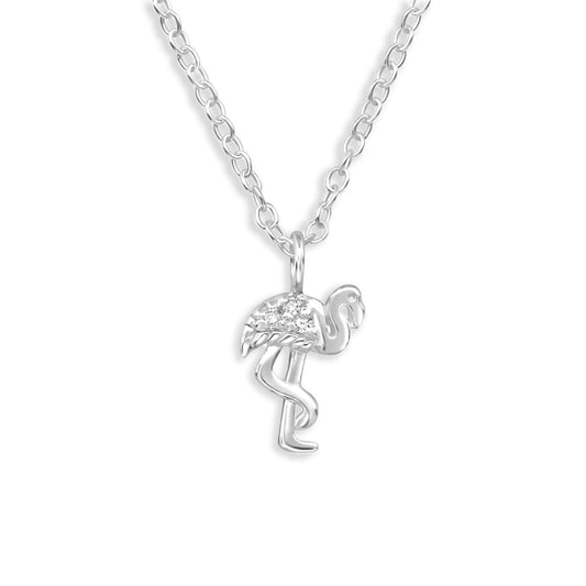 Kinderketting met flamingo, gemaakt van 925 zilver.