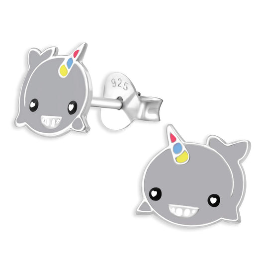 Girls' earrings, whale unicorn, made of 925 silver