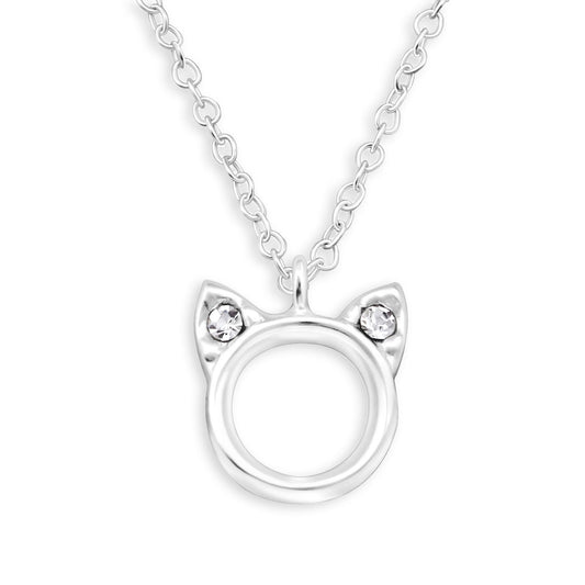 Kinderketting met kattenmotief, gemaakt van 925 zilver.