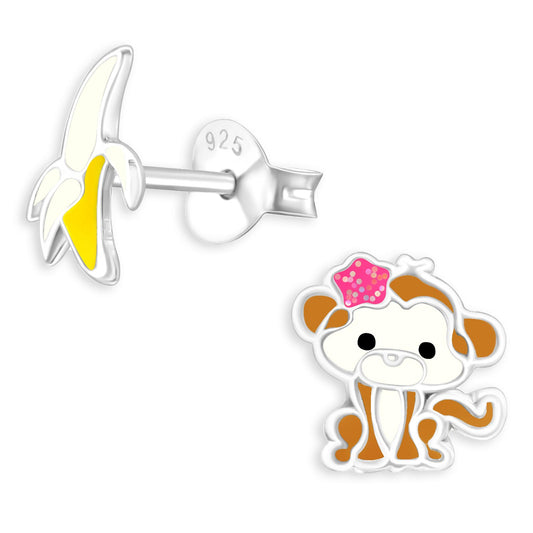 Kinder Ohrringe Affe Banane aus 925 Silber