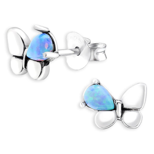 Mädchen Ohrringe Opal Schmetterling aus 925 Silber