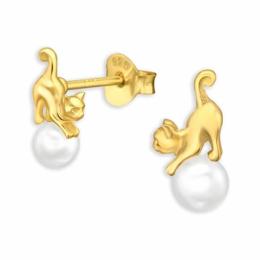 Mädchen Ohrstecker Katzen aus 925 Silber