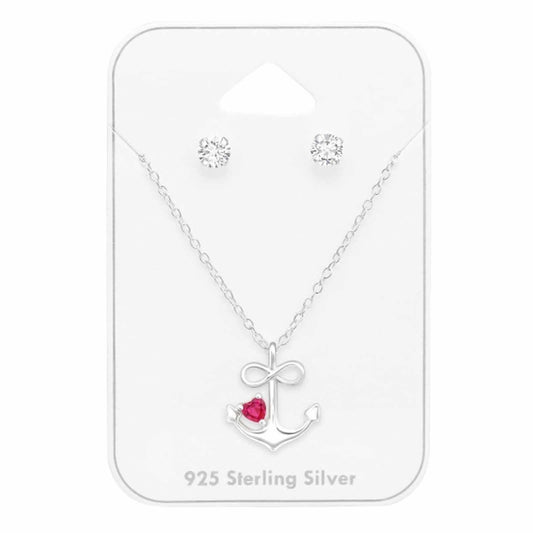 Kinder Schmuckset Ankeranhänger Auf Karte aus 925 Silber