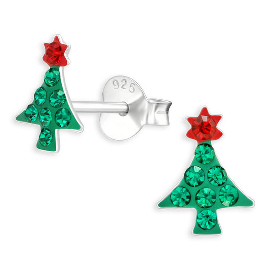 Kinderoorbellen in de vorm van een kerstboom, gemaakt van 925 zilver.