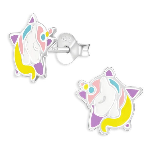 Girls' Unicorn and Star Earrings made of 925 Silver