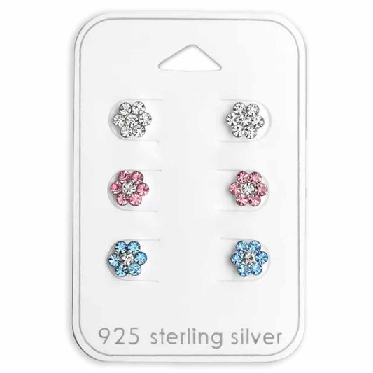 Kinder Ohrstecker-Set Blumenohrsteckerset Kristallen aus 925 Silber
