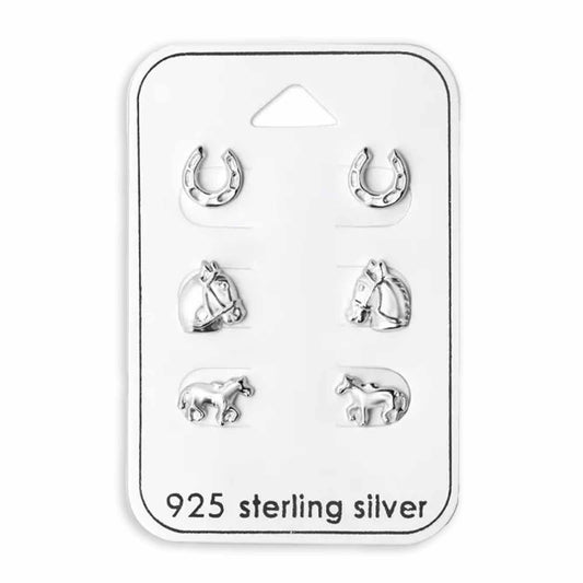 Kinder Ohrstecker-Set Pferdeliebhaber Auf Karte aus 925 Silber