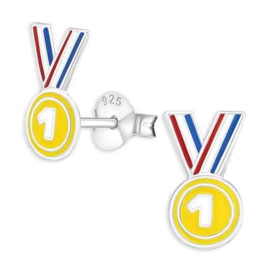 Kinderoorbellen, ontwerp van een kampioensmedaille, gemaakt van 925 zilver.