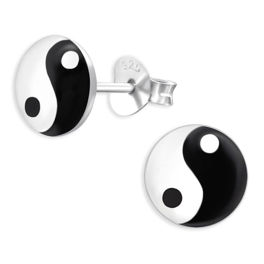 Kinderoorbellen met Yin Yang-motief, gemaakt van 925 zilver.