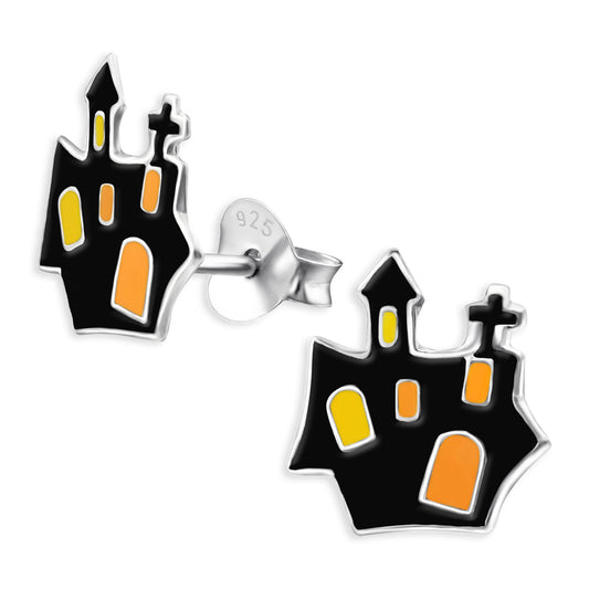 Kinder Ohrringe Halloween Geisterhaus aus 925 Silber