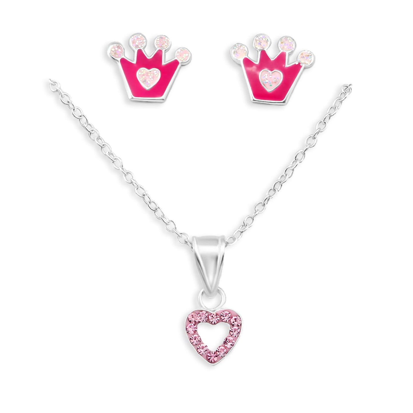 Kinder Halskette & Ohrstecker Set Prinzessin Kronen aus 925 Silber