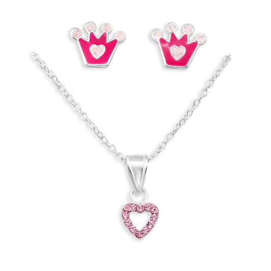 Kinder Halskette & Ohrstecker Set Prinzessin Kronen aus 925 Silber