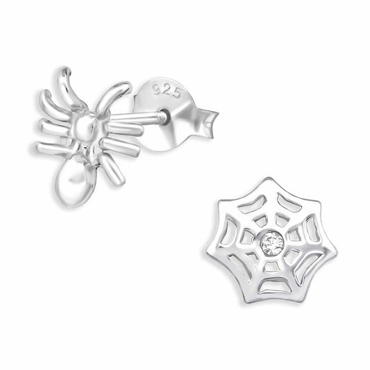 Kinder Ohrringe Spinne mit Spinnennetz aus 925 Silber
