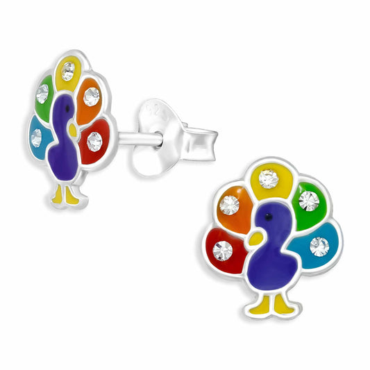 Kinder Ohrringe Pfau aus 925 Silber