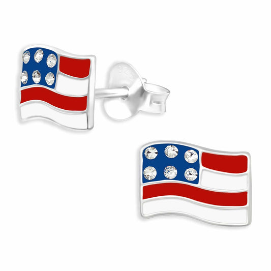 Kinder Ohrringe Usa Flaggen aus 925 Silber