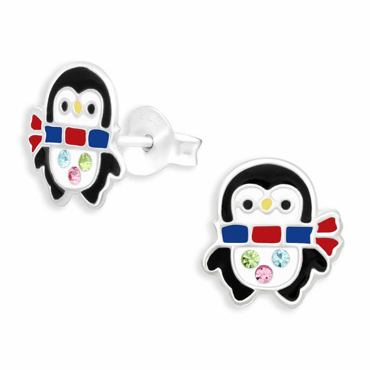 Kinder Ohrringe Pinguin Mit Schal aus 925 Silber
