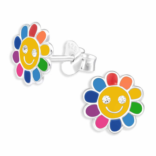 Mädchen Ohrringe Bunte Blumen aus 925 Silber