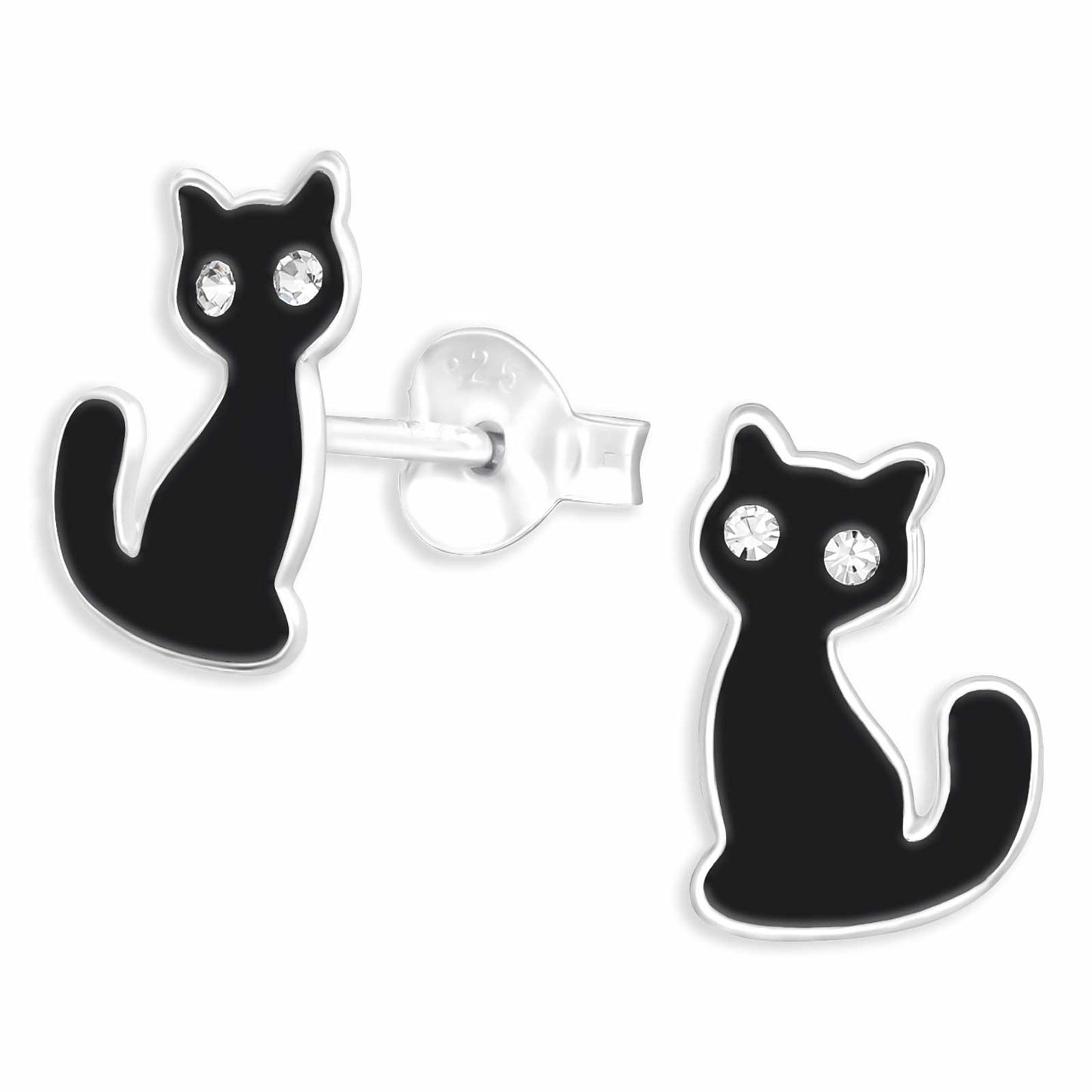 Mädchen Ohrringe Schwarze Katzen aus 925 Silber