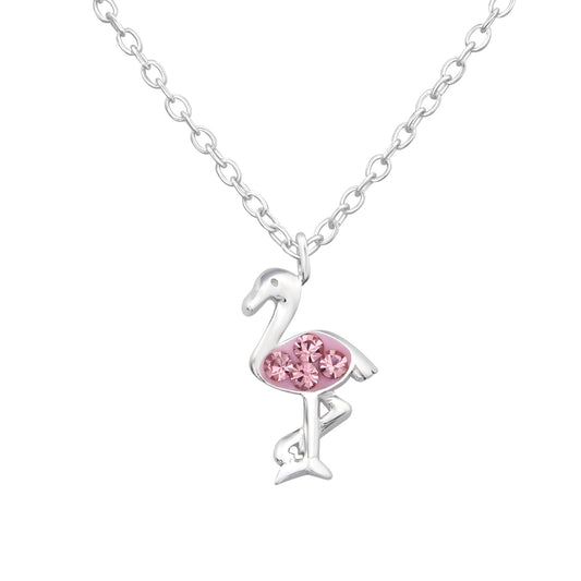Kinderketting met flamingo, gemaakt van 925 zilver.