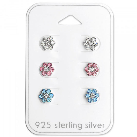 Blumen Kinderohrringe Set aus 925 Silber