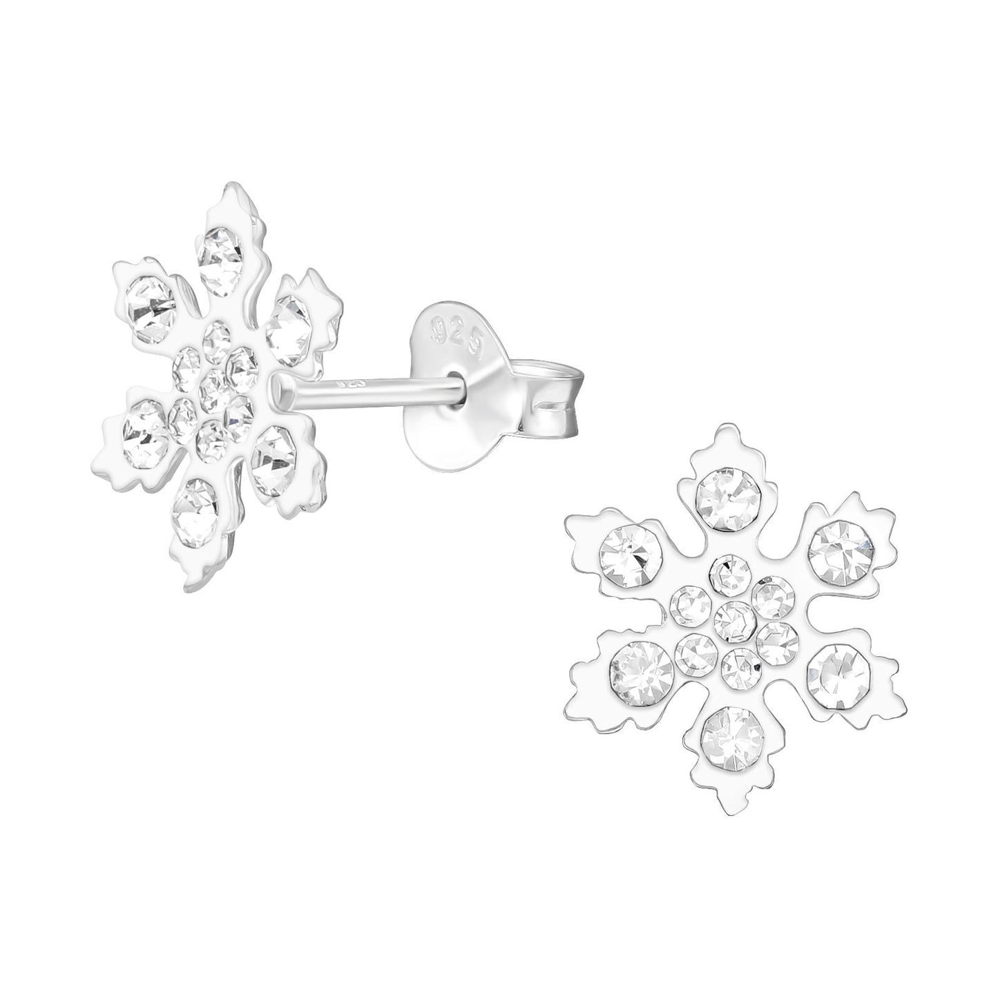 Kinderoorbellen in de vorm van een sneeuwvlok, gemaakt van 925 zilver.