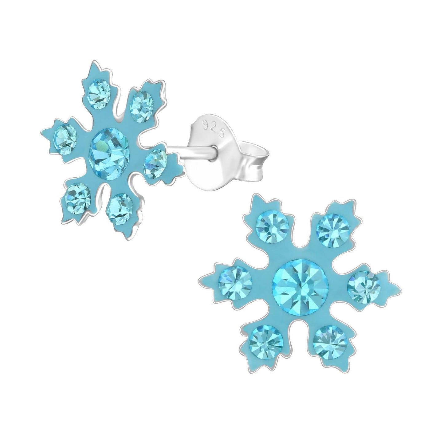 Kinderoorbellen in de vorm van een sneeuwvlok, gemaakt van 925 zilver.
