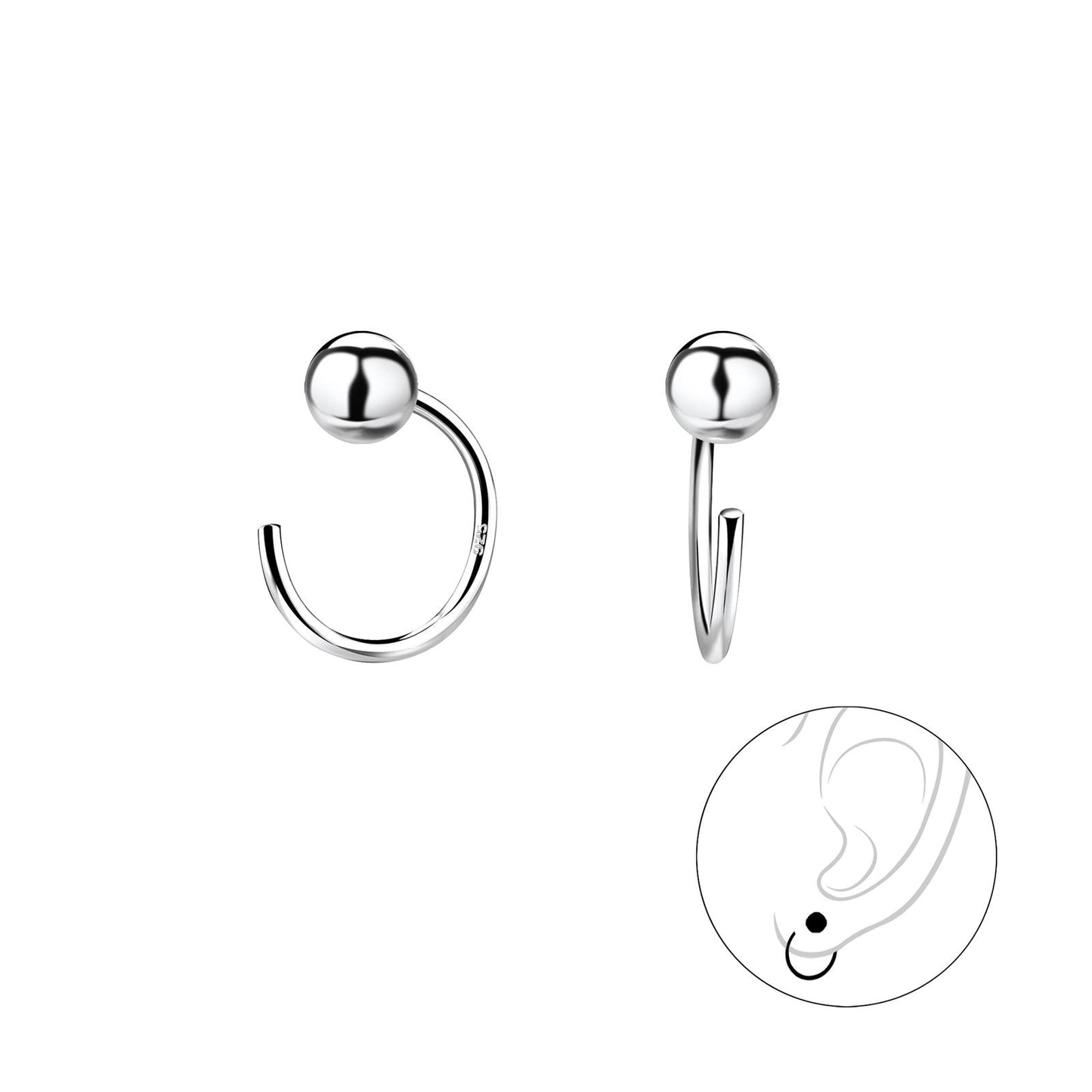 Kinder Creolen 4mm Ball Halb aus 925 Silber