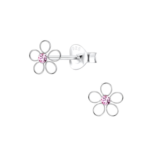 Mädchen Ohrringe Blumen Kristall aus 925 Silber