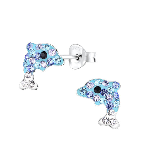 Kinder Ohrringe Delfin Kristall aus 925 Silber