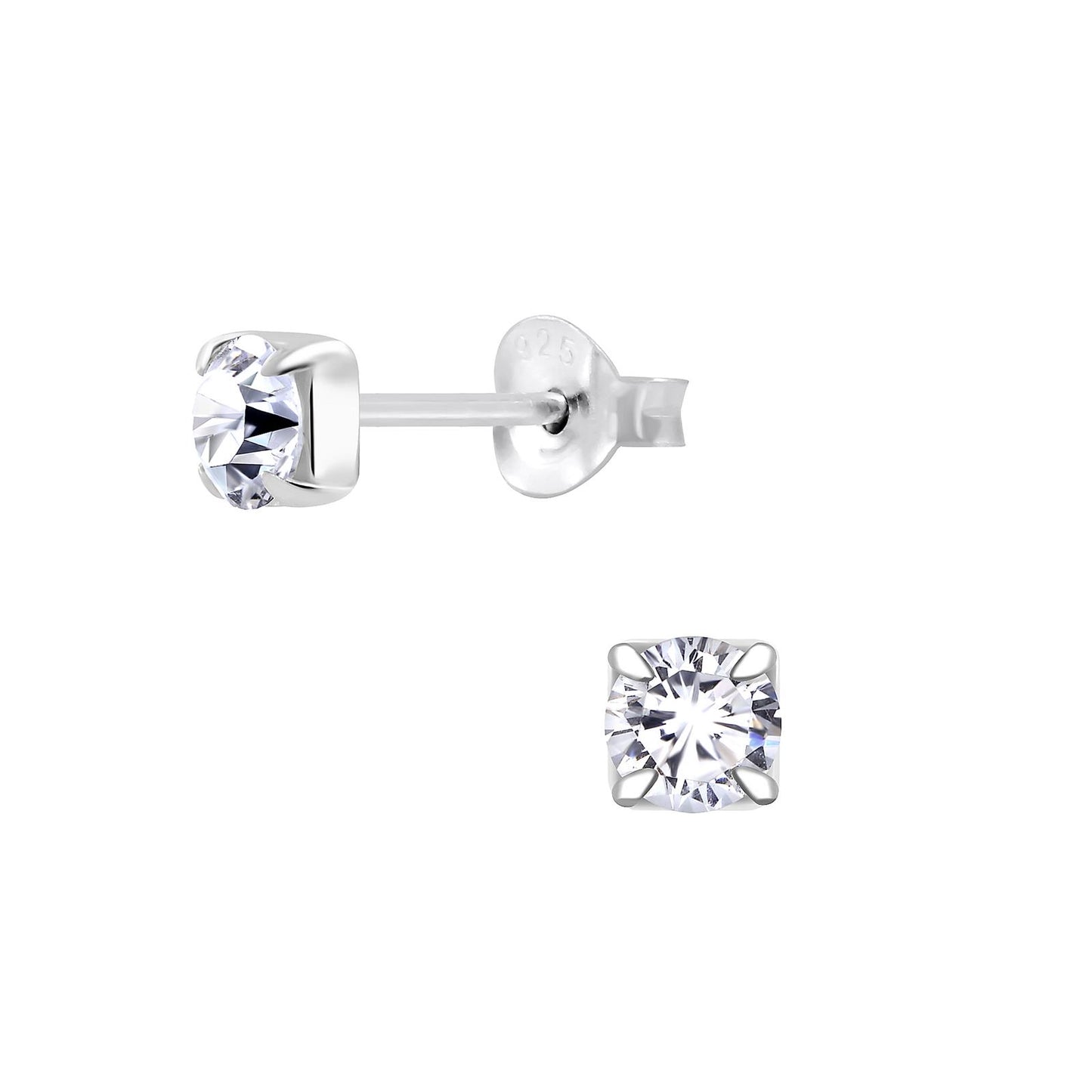 Kinder Ohrringe 4mm Zirkonia aus 925 Silber