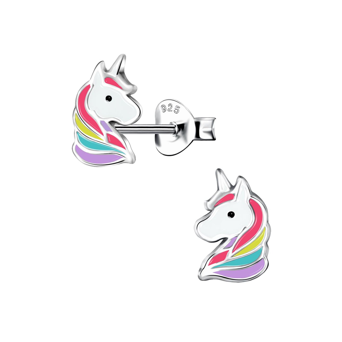 Eenhoornoorbellen voor meisjes, gemaakt van 925 zilver.