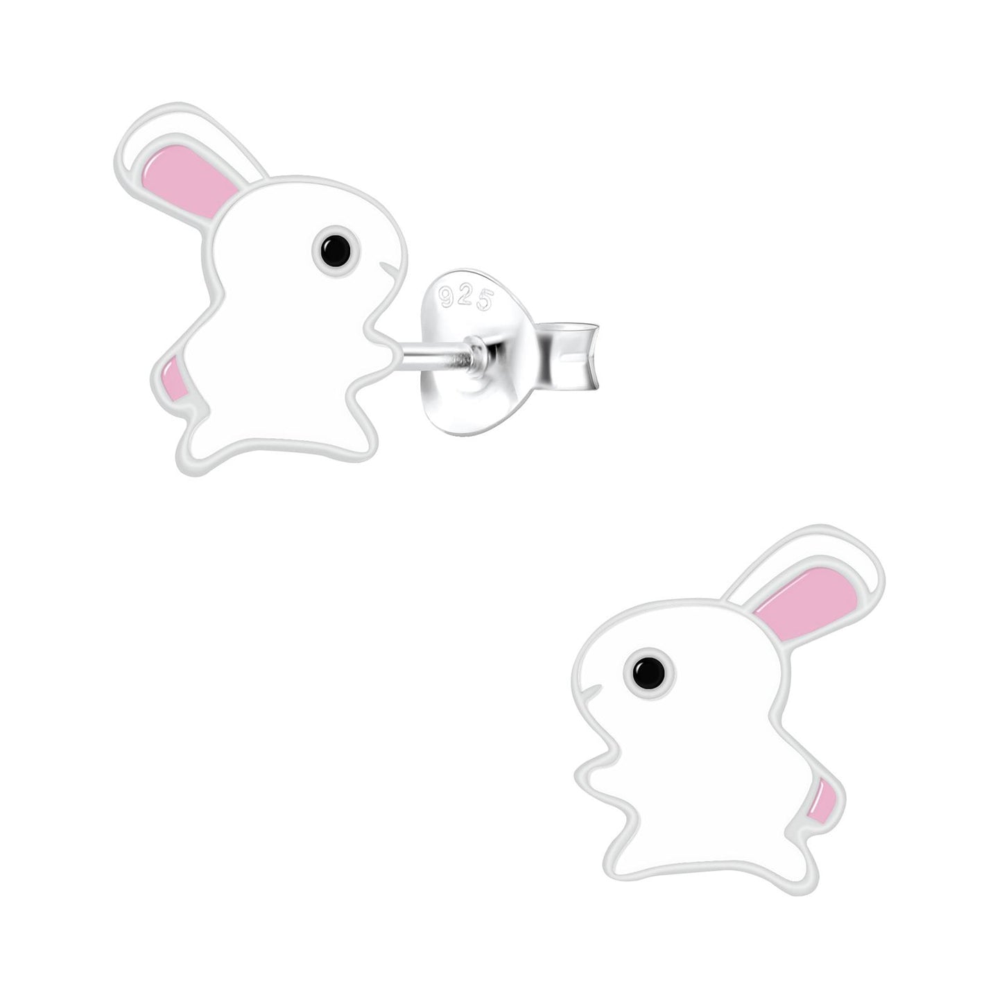 Kinderoorbellen in de vorm van een konijn, gemaakt van 925 zilver.