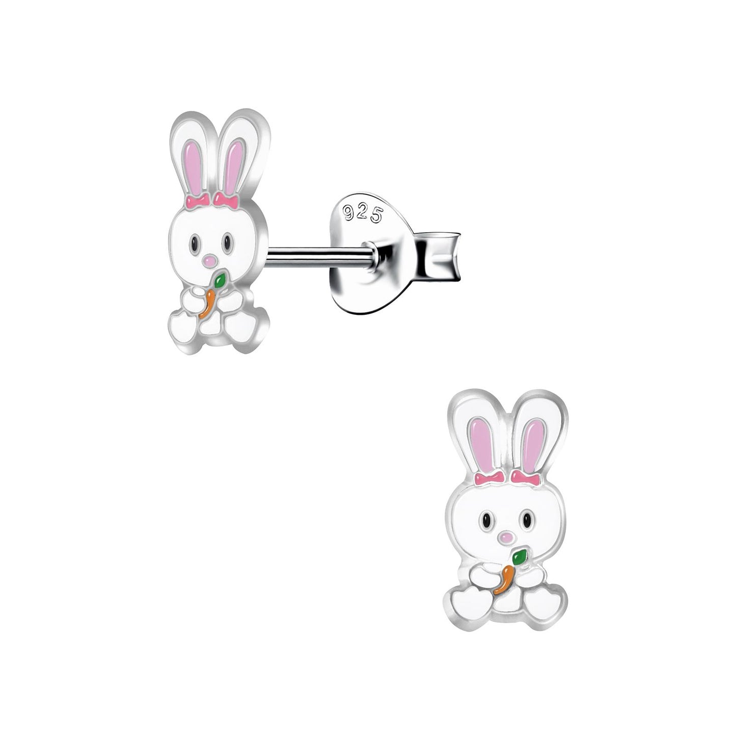 Kinderoorbellen in de vorm van een konijn, gemaakt van 925 zilver.