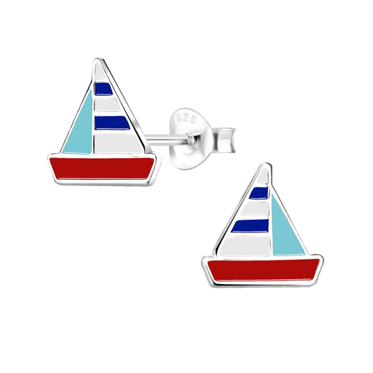 Kinderoorbellen in de vorm van een zeilboot, gemaakt van 925 zilver.