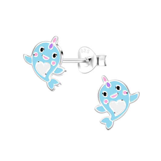 Girls' earrings, unicorn whale, made of 925 silver