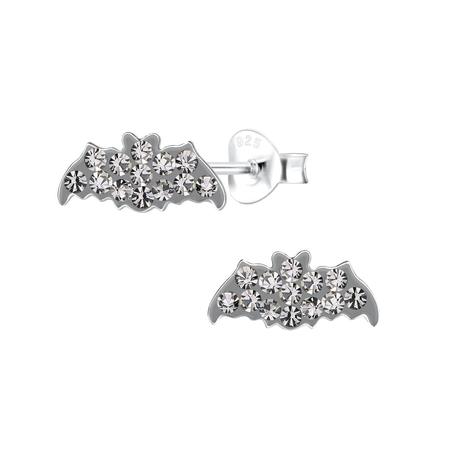 Children's Bat Earrings with Crystal, Made of 925 Sterling Silver