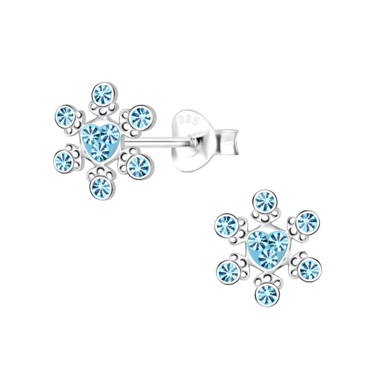 Kinderoorbellen in de vorm van een sneeuwvlok, gemaakt van 925 zilver.