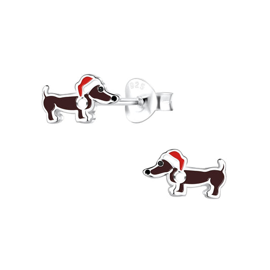 Kinder Ohrringe Dackel Xmas aus 925 Silber
